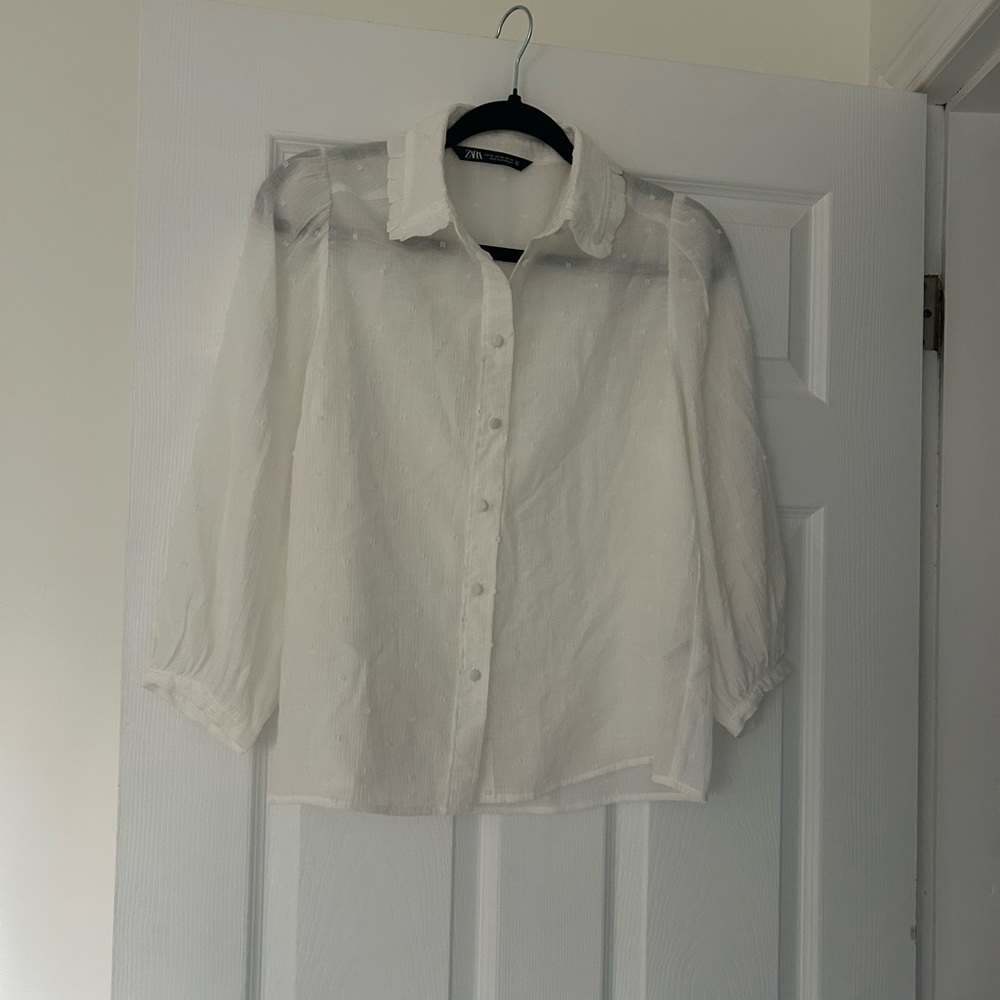 Zara White Textured Blouse